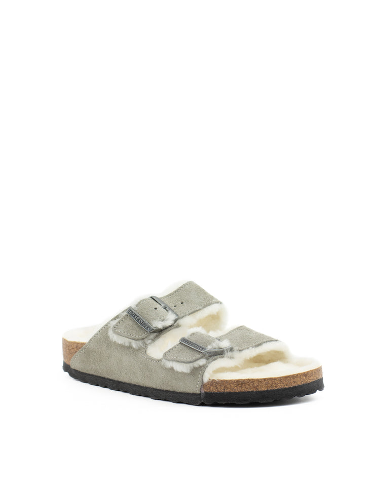 Birkenstock — Arizona Shearling Suede - Stone Coin Narrow Width