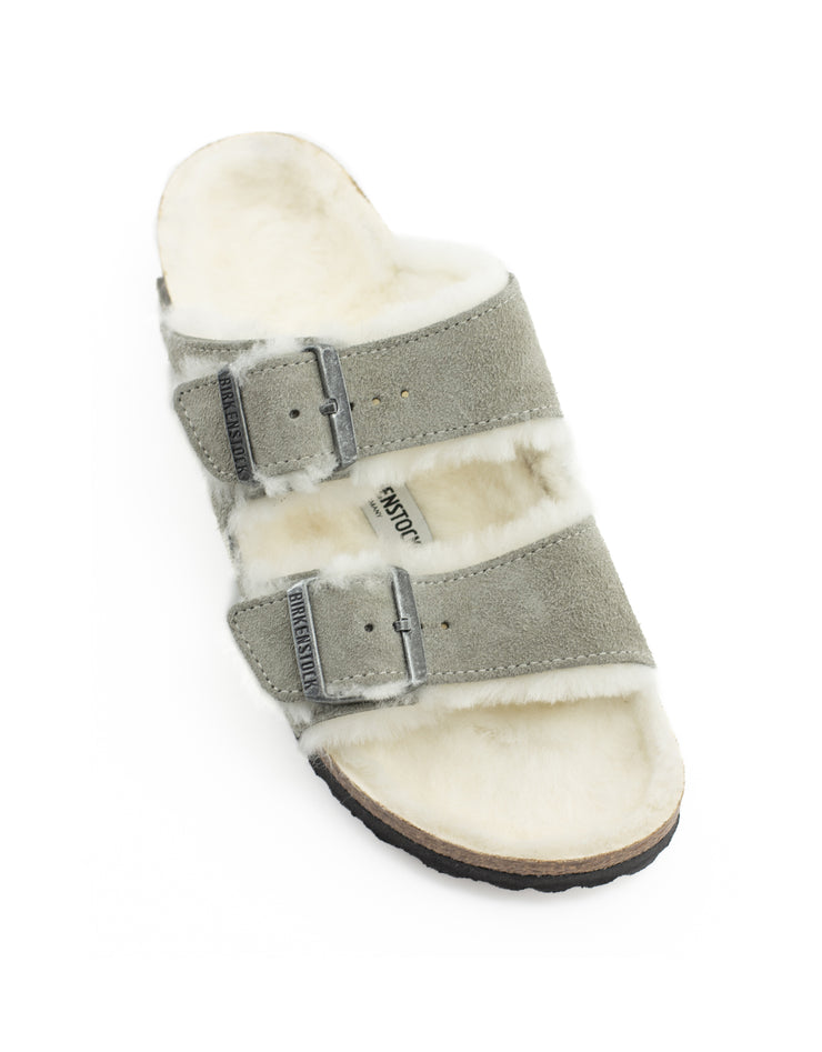 Birkenstock — Arizona Shearling Suede - Stone Coin Narrow Width