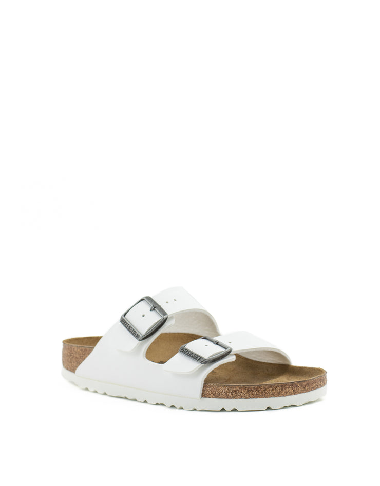 Birkenstock — Arizona Birko Flor - White/Antique Nickel Buckles Narrow Width