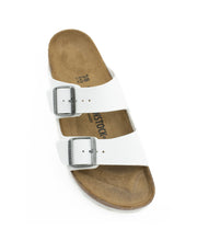 Birkenstock — Arizona Birko Flor - White/Antique Nickel Buckles Narrow Width