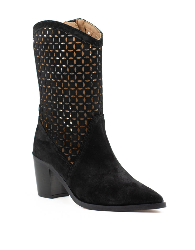 Alpe 2027-11-05 Suede Lazer Cut Cowboy Boot-Black Silk Suede