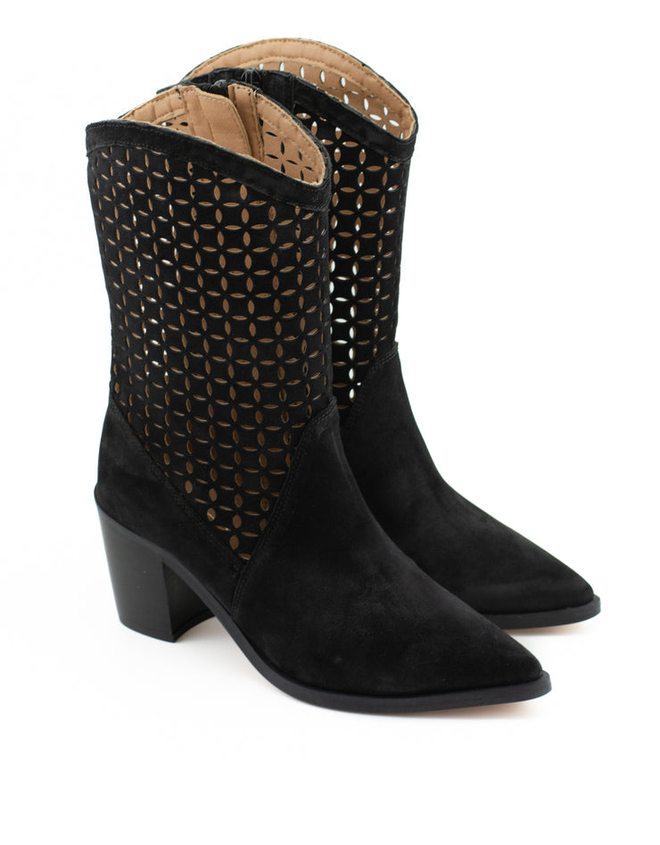 Alpe 2027-11-05 Suede Lazer Cut Cowboy Boot-Black Silk Suede