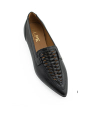 Alpe 2347-17-05 Leather Flat Woven Shoe-Black Leather